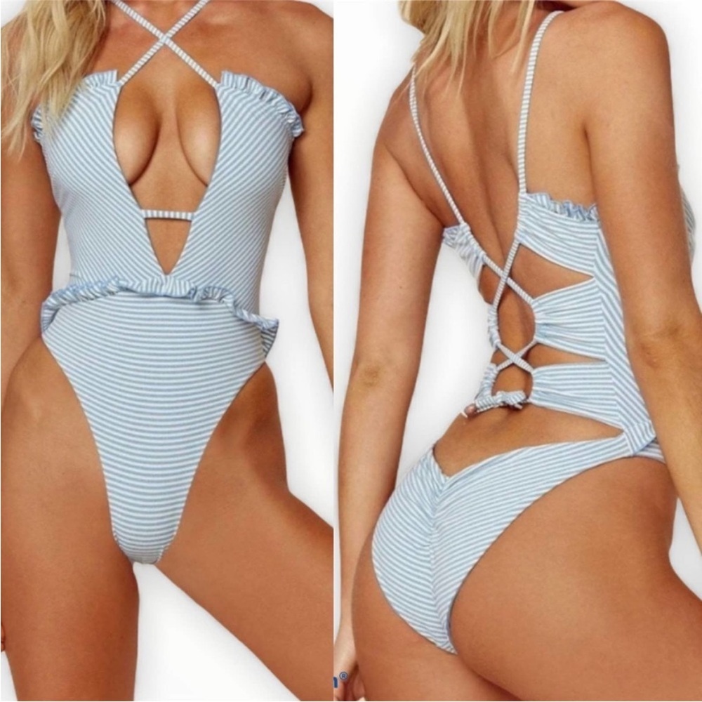 Blue Life Swim One Piece Driftwood Seaglass Stripe M